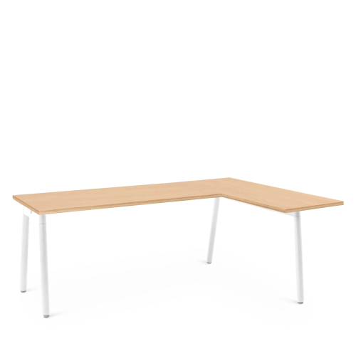Poppin Series A - Corner Desk, Right Handed, Color Natural Oak on White Legs | Home Office & Small Spaces