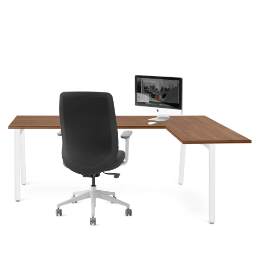 Poppin Series A - Corner Desk, Right Handed, Color Walnut on White Legs | Home Office & Remote Work-1