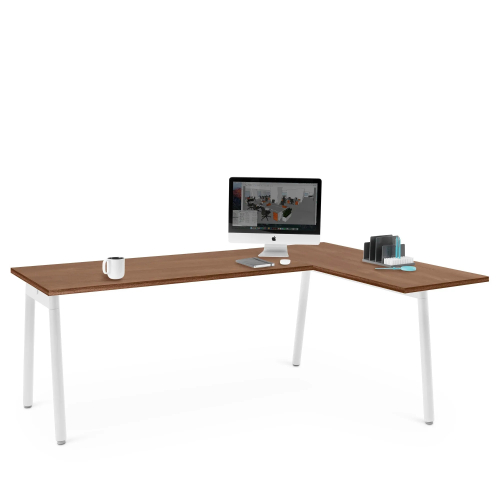Poppin Series A - Corner Desk, Right Handed, Color Walnut on White Legs | Home Office & Remote Work-2