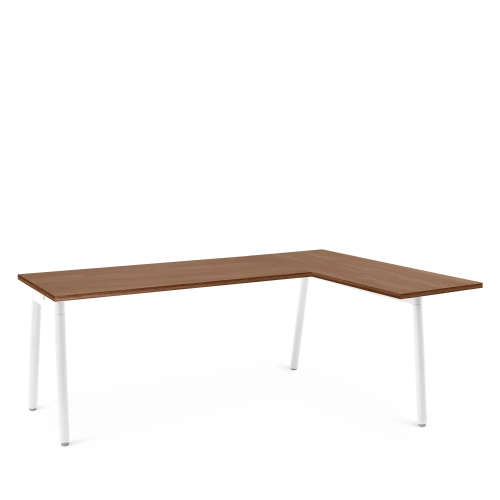 Poppin Series A - Corner Desk, Right Handed, Color Walnut on White Legs | Home Office & Remote Work