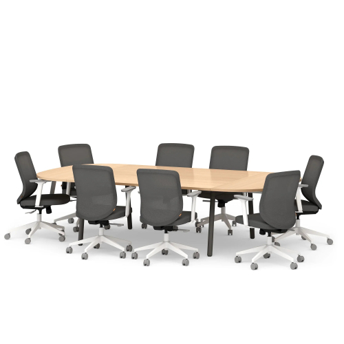 Poppin Series A - Scale Racetrack Conference Table 114 inch x 60 inch, Color Natural Oak, Charcoal Frame and Legs | Professional Use-1