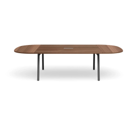 Poppin Series A - Scale Racetrack Conference Table 114 inch x 60 inch, Color Walnut, Charcoal Frame and Legs | Professional Workspace