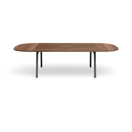 Poppin Series A - Scale Racetrack Conference Table 114 inch x 60 inch, Color Walnut, Charcoal Frame and Legs | Professional Workspace