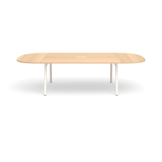 Poppin Series A - Scale Racetrack Conference Table 114 inch x 60 inch, Color Natural Oak, White Frame and Legs | Corporate Offices