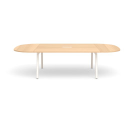 Poppin Series A - Scale Racetrack Conference Table 114 inch x 60 inch, Color Natural Oak, White Frame and Legs | Corporate Offices