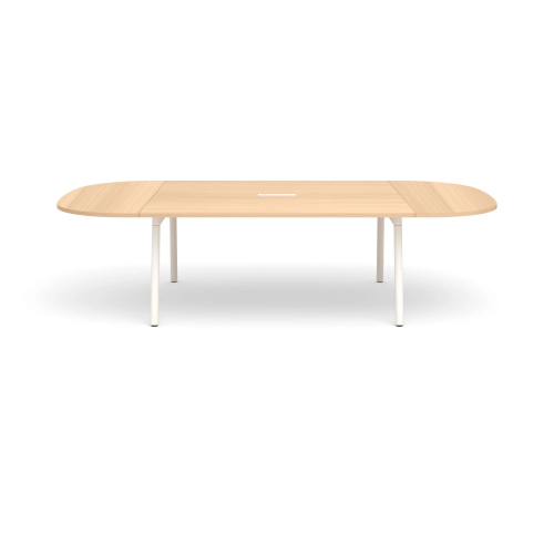 Poppin Series A - Scale Racetrack Conference Table 114 inch x 60 inch, Color Natural Oak, White Frame and Legs | Corporate Offices