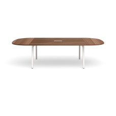 Poppin Series A - Scale Racetrack Conference Table 114 inch x 60 inch, Color Walnut, White Frame and Legs | Corporate Environments