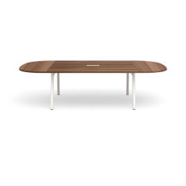 Poppin Series A - Scale Racetrack Conference Table 114 inch x 60 inch, Color Walnut, White Frame and Legs | Corporate Environments