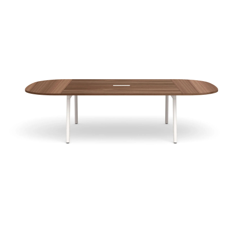 Poppin Series A - Scale Racetrack Conference Table 114 inch x 60 inch, Color Walnut, White Frame and Legs | Corporate Environments