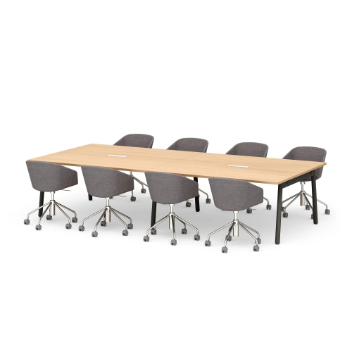 Poppin Series A - Scale Rectangular Conference Table 132 inch x 60 inch, Color Natural Oak, Charcoal Frame and Legs | Professional Use-2