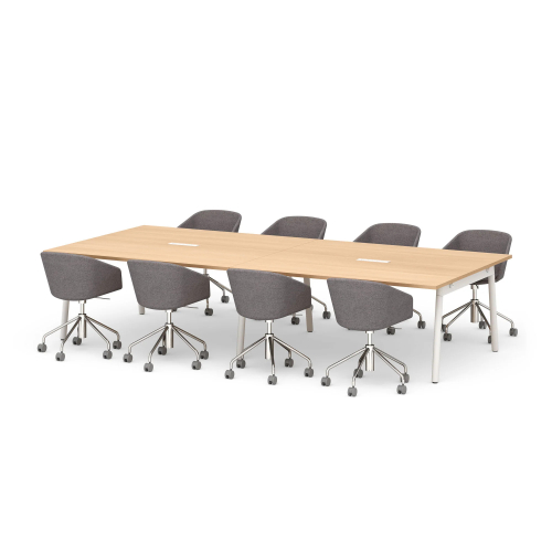 Poppin Series A - Scale Rectangular Conference Table 132 inch x 60 inch, Color Natural Oak, White Frame and Legs | Corporate Offices-2