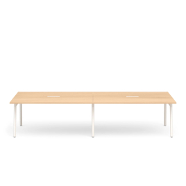 Poppin Series A - Scale Rectangular Conference Table 132 inch x 60 inch, Color Natural Oak, White Frame and Legs | Corporate Offices