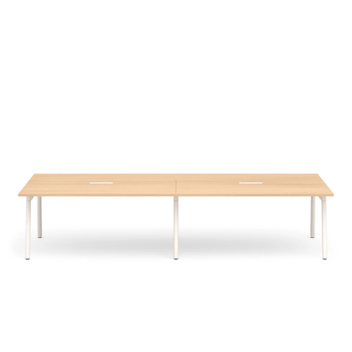 Poppin Series A - Scale Rectangular Conference Table 132 inch x 60 inch, Color Natural Oak, White Frame and Legs | Corporate Offices