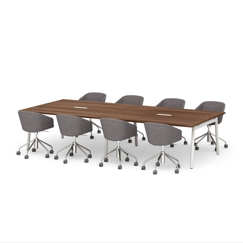 Poppin Series A - Scale Rectangular Conference Table 132 inch x 60 inch, Color Walnut, White Frame and Legs | Corporate Environments-2