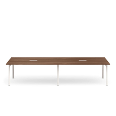 Poppin Series A - Scale Rectangular Conference Table 132 inch x 60 inch, Color Walnut, White Frame and Legs | Corporate Environments