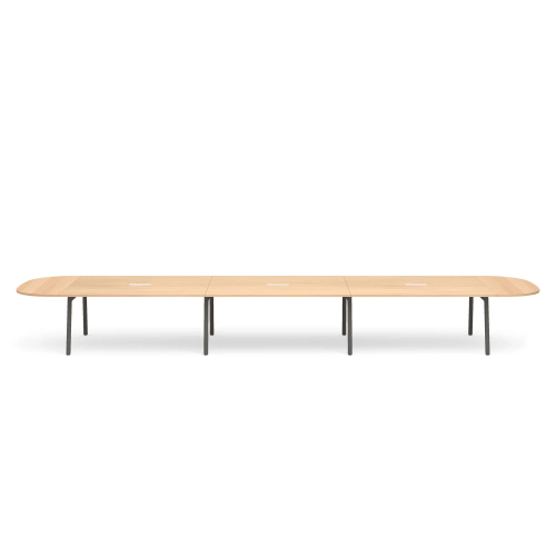 Poppin Series A - Scale Racetrack Conference Table 246 inch x 60 inch, Color Natural Oak, Charcoal Frame and Legs | Professional Use