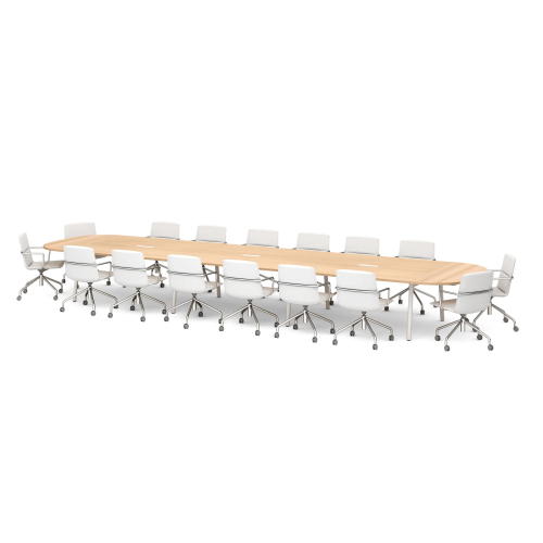 Poppin Series A - Scale Racetrack Conference Table 246 inch x 60 inch, Color Natural Oak, White Frame and Legs | Corporate Offices-2