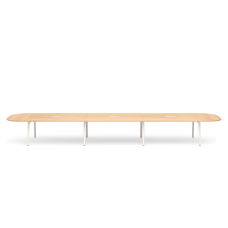 Poppin Series A - Scale Racetrack Conference Table 246 inch x 60 inch, Color Natural Oak, White Frame and Legs | Corporate Offices