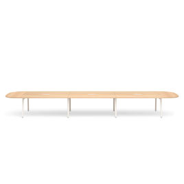 Poppin Series A - Scale Racetrack Conference Table 246 inch x 60 inch, Color Natural Oak, White Frame and Legs | Corporate Offices