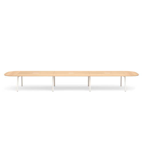 Poppin Series A - Scale Racetrack Conference Table 246 inch x 60 inch, Color Natural Oak, White Frame and Legs | Corporate Offices