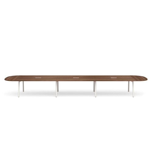 Poppin Series A - Scale Racetrack Conference Table 246 inch x 60 inch, Color Walnut, White Frame and Legs | Corporate Environments