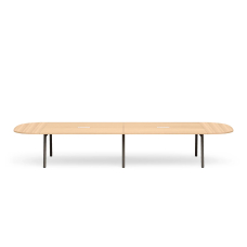 Poppin Series A - Scale Racetrack Conference Table 180 inch x 60 inch, Color Natural Oak, Charcoal Frame and Legs | Professional Use