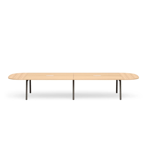 Poppin Series A - Scale Racetrack Conference Table 180 inch x 60 inch, Color Natural Oak, Charcoal Frame and Legs | Professional Use