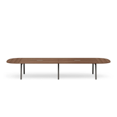 Poppin Series A - Scale Racetrack Conference Table 180 inch x 60 inch, Color Walnut, Charcoal Frame and Legs | Corporate Offices