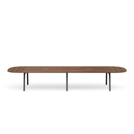 Poppin Series A - Scale Racetrack Conference Table 180 inch x 60 inch, Color Walnut, Charcoal Frame and Legs | Corporate Offices