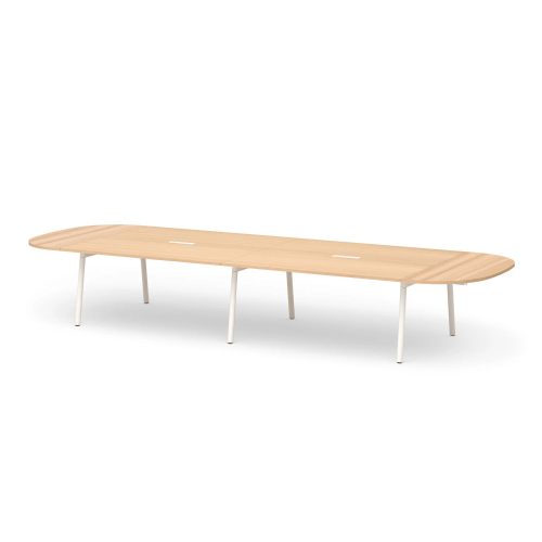 Poppin Series A - Scale Racetrack Conference Table 180 inch x 60 inch, Color Natural Oak, White Frame and Legs | Corporate Offices-1