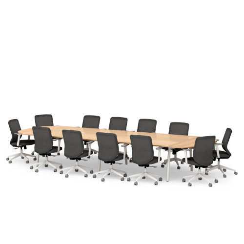 Poppin Series A - Scale Racetrack Conference Table 180 inch x 60 inch, Color Natural Oak, White Frame and Legs | Corporate Offices-2