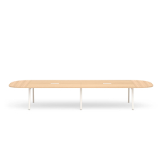 Poppin Series A - Scale Racetrack Conference Table 180 inch x 60 inch, Color Natural Oak, White Frame and Legs | Corporate Offices