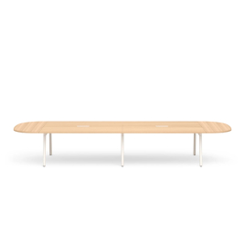 Poppin Series A - Scale Racetrack Conference Table 180 inch x 60 inch, Color Natural Oak, White Frame and Legs | Corporate Offices