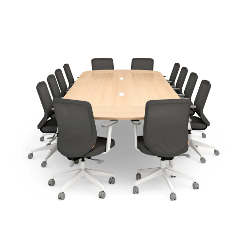 Poppin Series A - Scale Racetrack Conference Table 180 inch x 60 inch, Color Natural Oak, White Frame and Legs | Corporate Offices-3