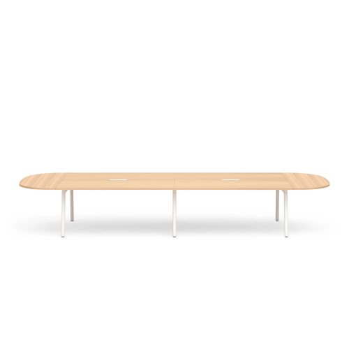 Poppin Series A - Scale Racetrack Conference Table 180 inch x 60 inch, Color Natural Oak, White Frame and Legs | Corporate Offices