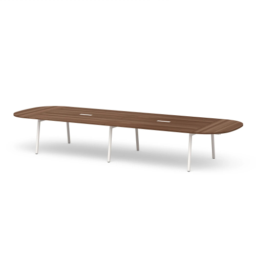 Poppin Series A - Scale Racetrack Conference Table 180 inch x 60 inch, Color Walnut, White Frame and Legs | Corporate Environments-1