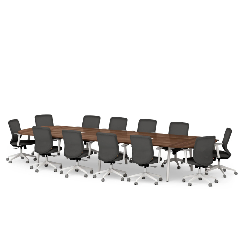 Poppin Series A - Scale Racetrack Conference Table 180 inch x 60 inch, Color Walnut, White Frame and Legs | Corporate Environments-2