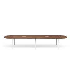 Poppin Series A - Scale Racetrack Conference Table 180 inch x 60 inch, Color Walnut, White Frame and Legs | Corporate Environments
