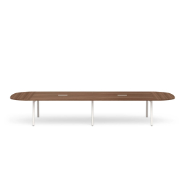 Poppin Series A - Scale Racetrack Conference Table 180 inch x 60 inch, Color Walnut, White Frame and Legs | Corporate Environments