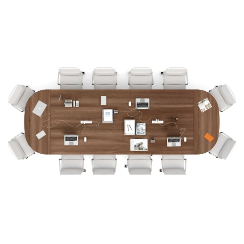 Poppin Series A - Scale Racetrack Conference Table 180 inch x 60 inch, Color Walnut, White Frame and Legs | Corporate Environments-4