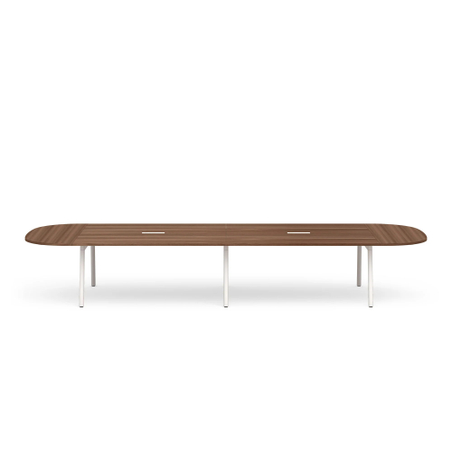 Poppin Series A - Scale Racetrack Conference Table 180 inch x 60 inch, Color Walnut, White Frame and Legs | Corporate Environments