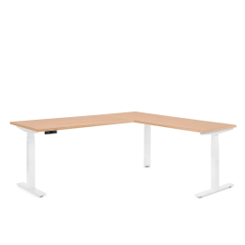 Poppin Series L 3S - Corner Desk, Right Handed, Color Natural Oak on White Legs | Office Environments