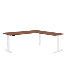 Poppin Series L 3S - Corner Desk, Right Handed, Walnut Oak on White Legs | Ergonomic Offices