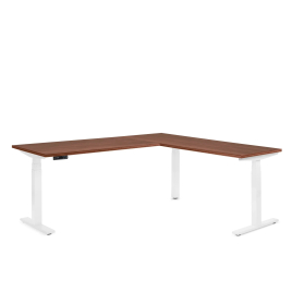 Poppin Series L 3S - Corner Desk, Right Handed, Walnut Oak on White Legs | Ergonomic Offices