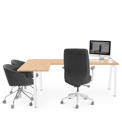 Poppin Series A - Corner Desk, Left Handed, Color Natural Oak on White Legs | Computer Workstation Desk-2
