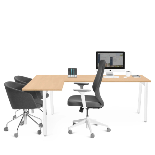 Poppin Series A - Corner Desk, Left Handed, Color Natural Oak on White Legs | Computer Workstation Desk-3