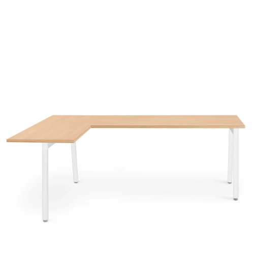 Poppin Series A - Corner Desk, Left Handed, Color Natural Oak on White Legs | Computer Workstation Desk