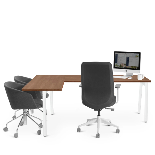 Poppin Series A - Corner Desk, Left Handed, Color Walnut on White Legs | Computer Work Desk-1