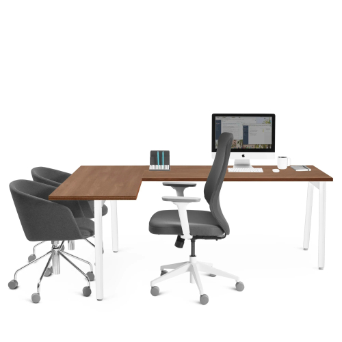 Poppin Series A - Corner Desk, Left Handed, Color Walnut on White Legs | Computer Work Desk-2