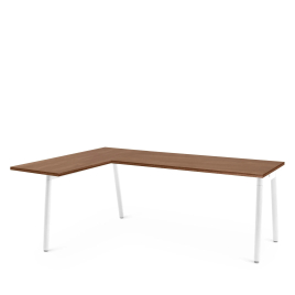 Poppin Series A - Corner Desk, Left Handed, Color Walnut on White Legs | Computer Work Desk